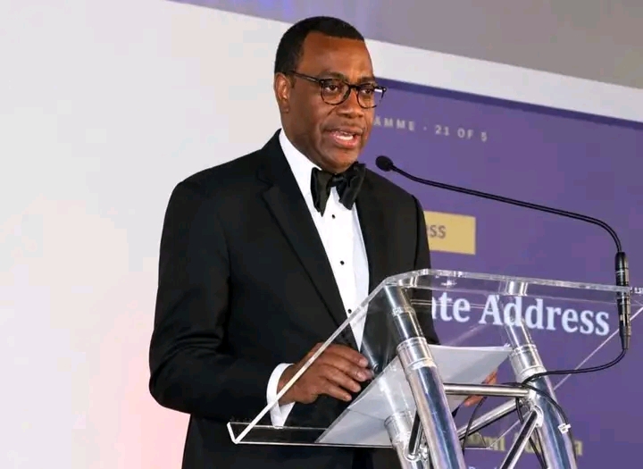 Akinwumi Adesina delivering a keynote address at a podium