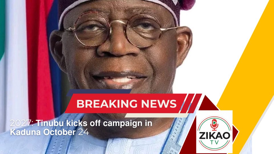 Breaking news graphic for the Tinubu campaign story